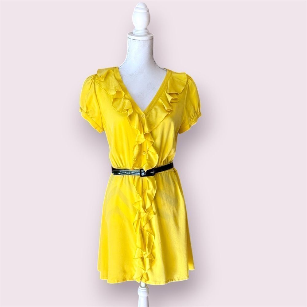 INC INTERNATIONAL CONCEPTS 100% Silk Ruffle Button Front Dress With Belt